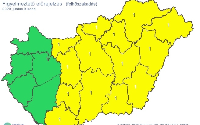 Felhőszakadásokra és zivatarokra figyelmeztet a meteorológia