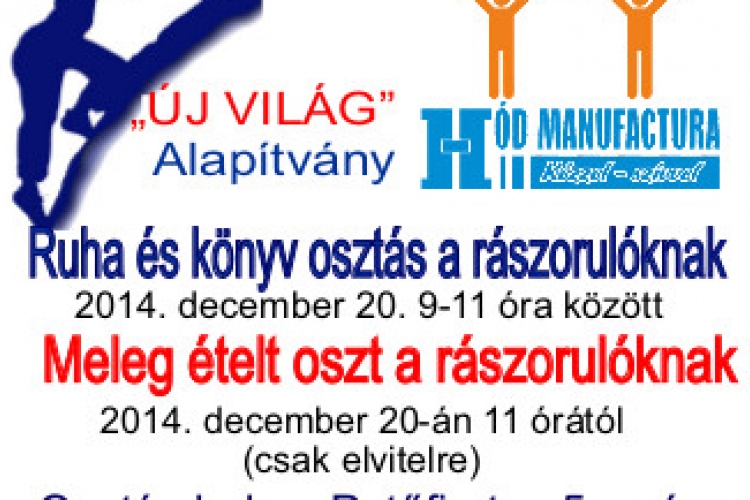 Ruha-, köny- és melegétel-osztás a rászorulóknak december 20-án 9 órától